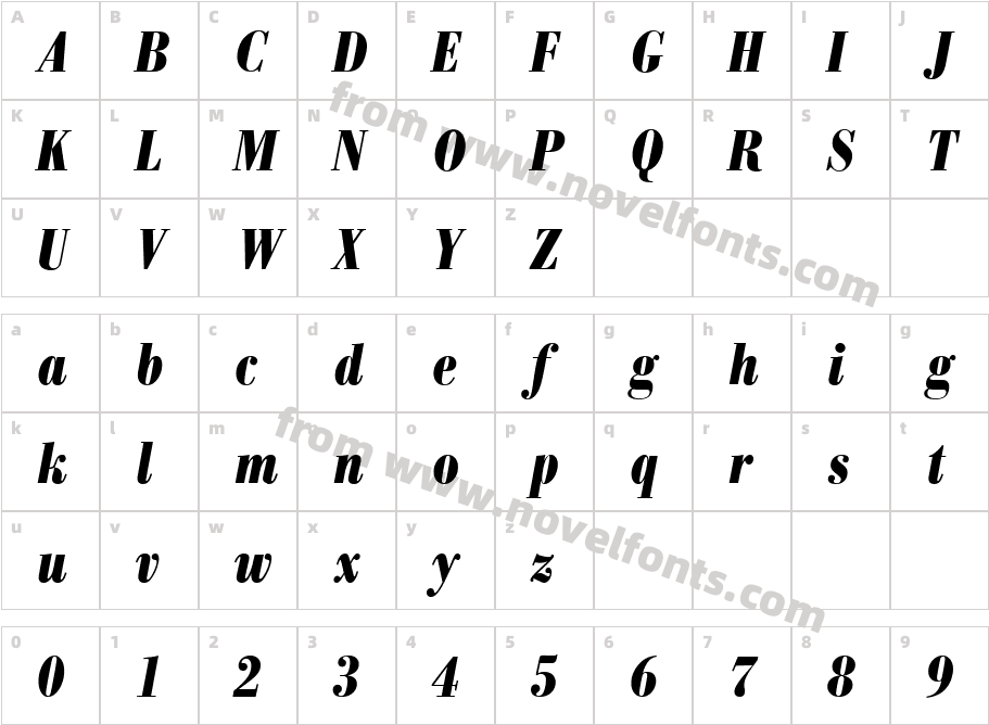 Bodoni BE Bold Condensed ItalicCharacter Map