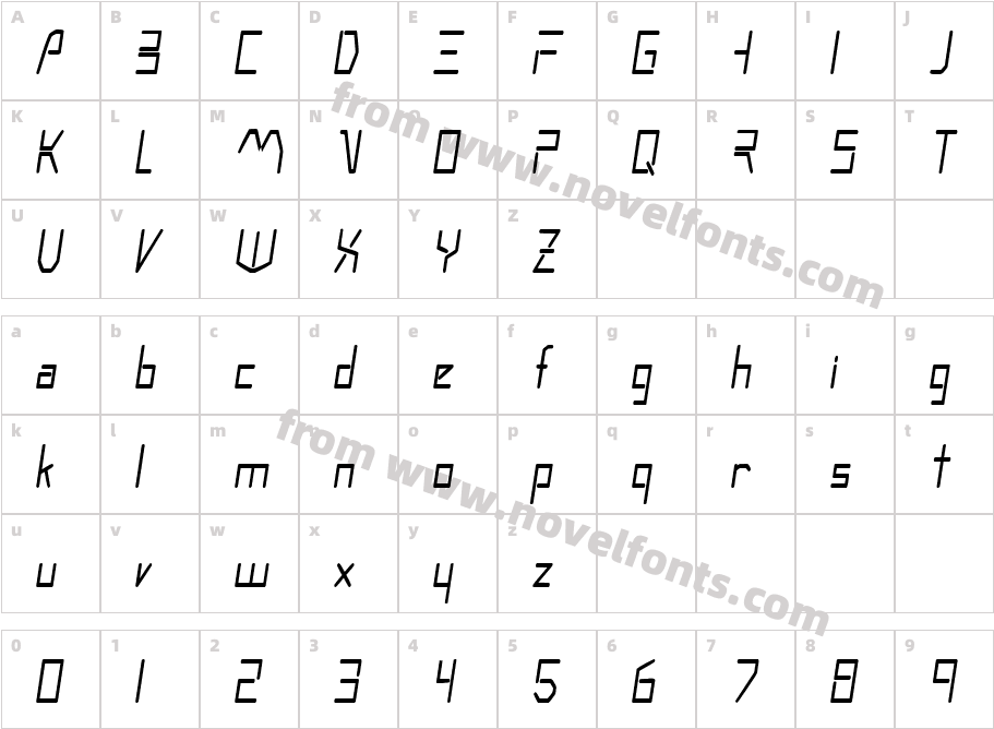 Moonwalker Condensed ObliqueSWFTECharacter Map