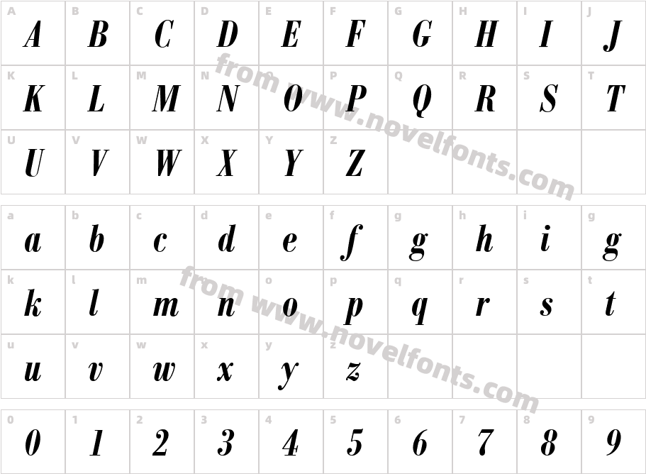 Bodoni BE Medium Condensed ItalicCharacter Map