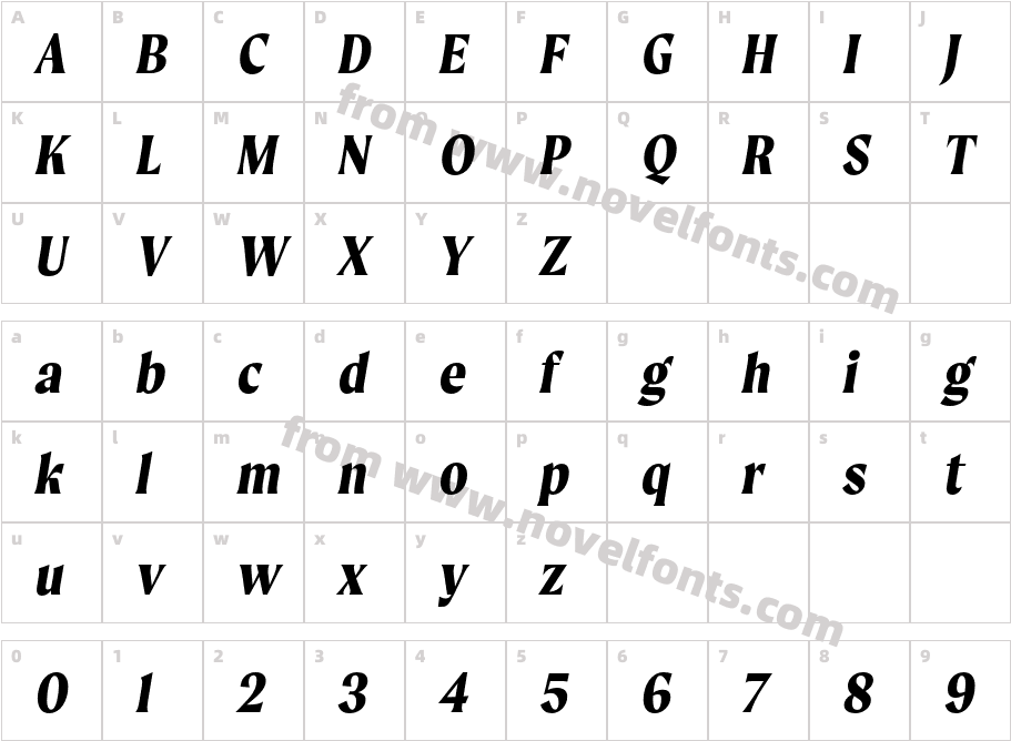 Moret Bold ObliqueCharacter Map