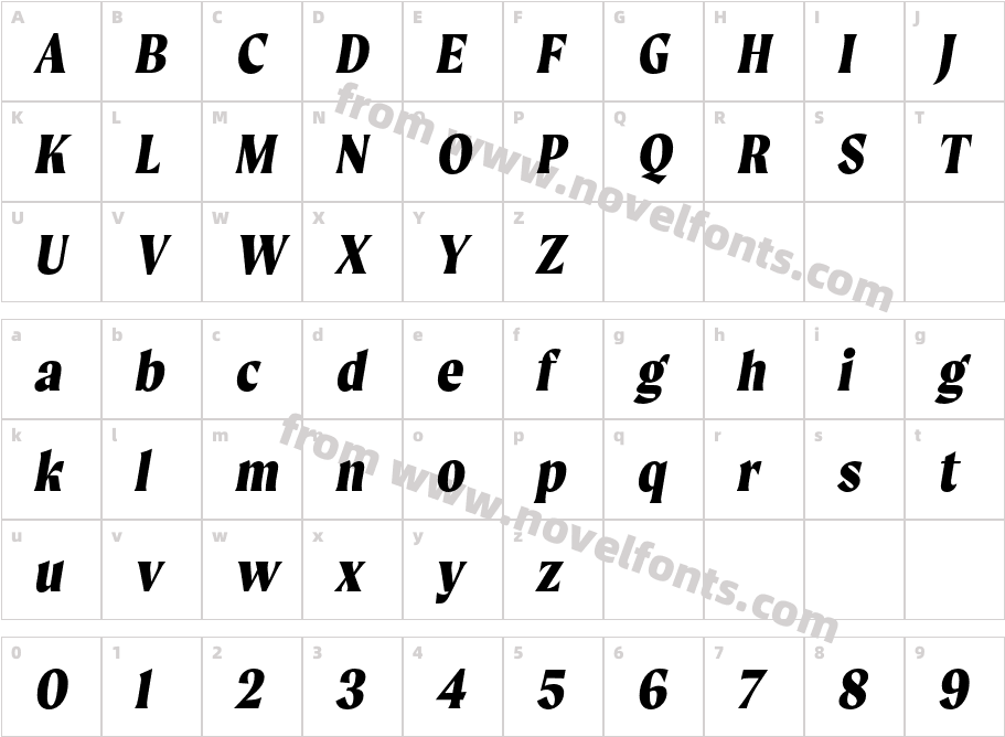 Moret Extrabold ObliqueCharacter Map