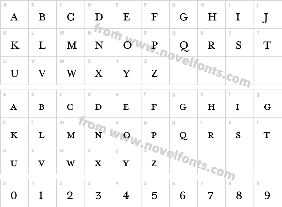 Mrs Eaves Petite Caps OTCharacter Map