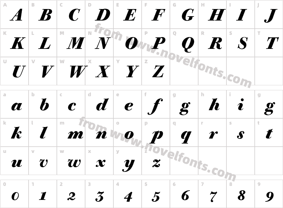 Bodoni Old Face BE Bold Italic Oldstyle FiguresCharacter Map