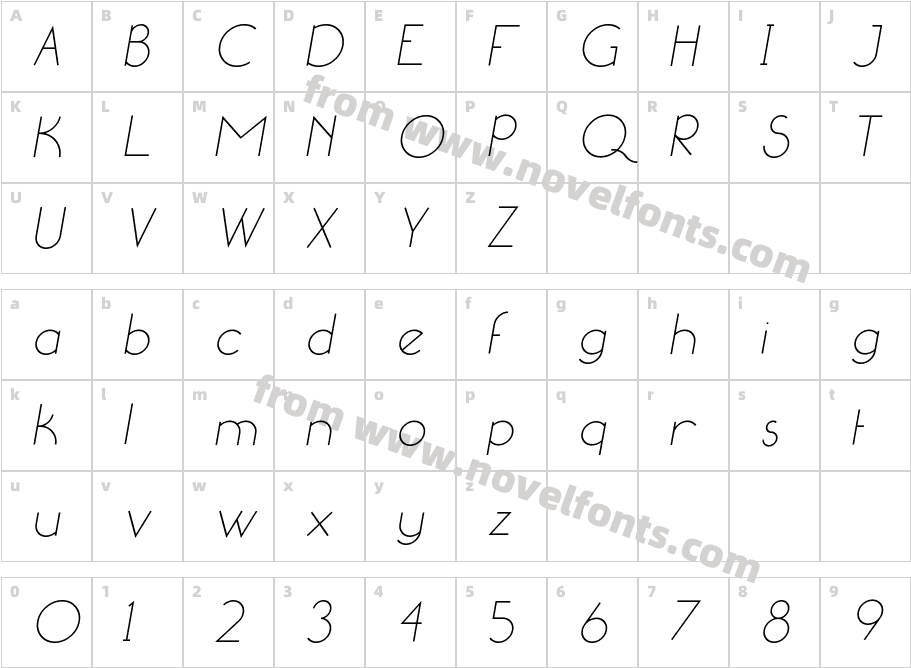 Ne Ge Light ItalicCharacter Map