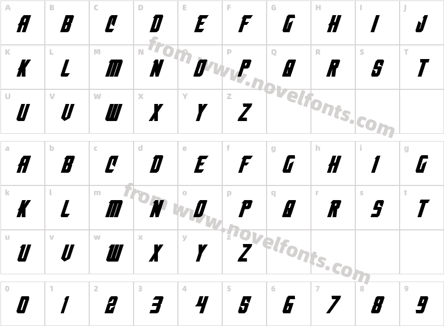 Nemesis Enforcer Bold Expanded ItalicCharacter Map