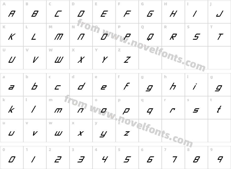 Neon Nanoborg ItalicCharacter Map