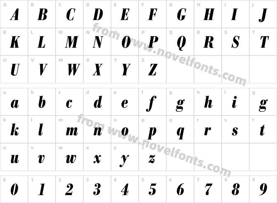 BodoniBE-BoldCnItalicCharacter Map