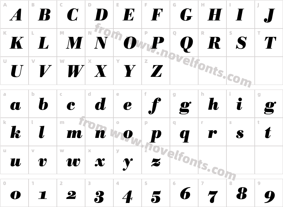 BodoniBE-BoldItalicOsFCharacter Map