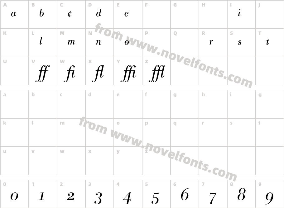 BodoniBE-LightItalicExpCharacter Map