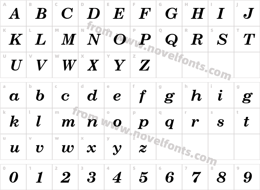 New Century Schlbk Bold ItalicCharacter Map