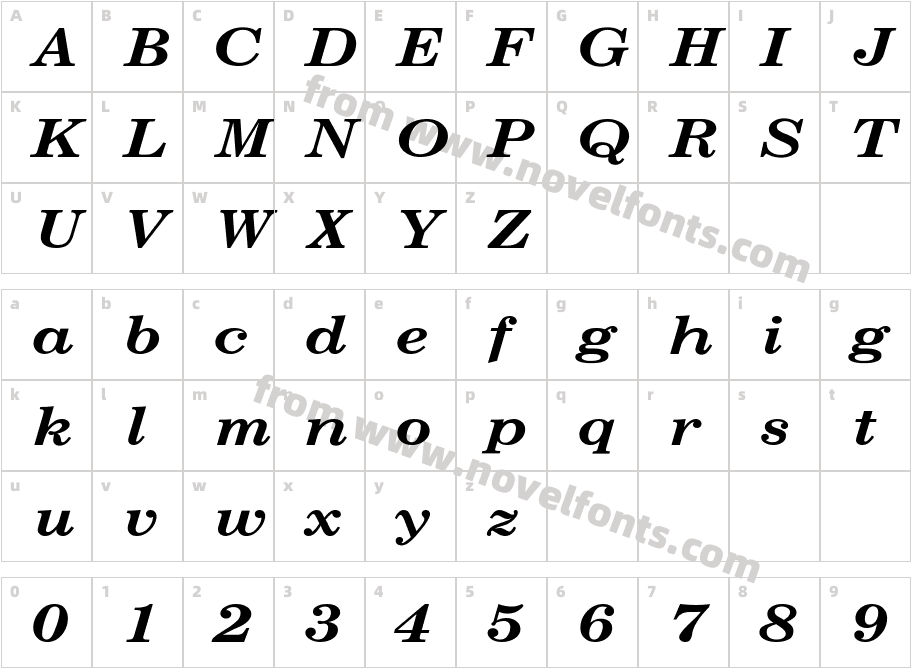 New Century Schlbk Ext Bold ItalicCharacter Map