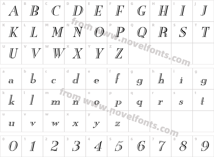 New England Engraved Extended ItalicCharacter Map