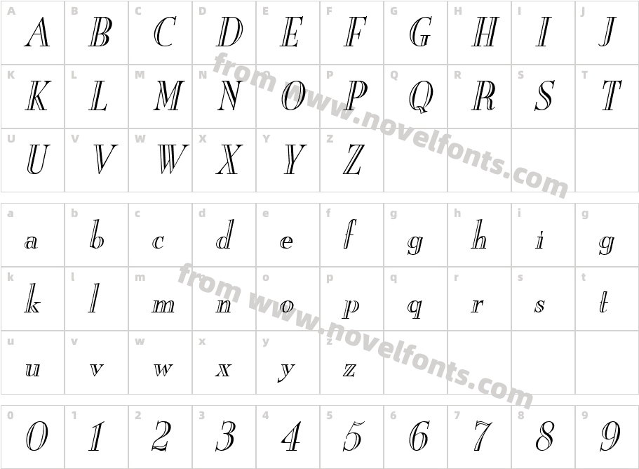 New England Engraved ItalicCharacter Map