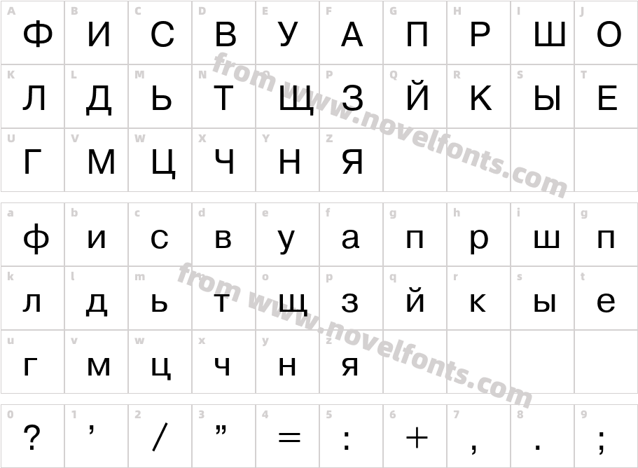 New Helvetic NormalCharacter Map