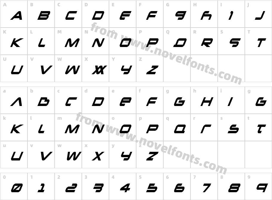 New Mars Condensed ItalicCharacter Map