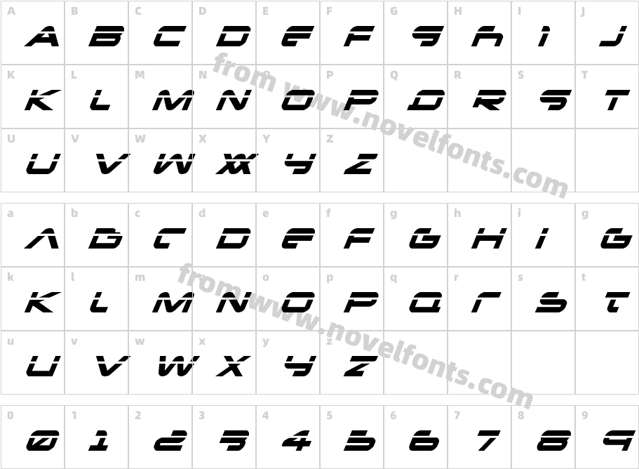 New Mars Laser ItalicCharacter Map