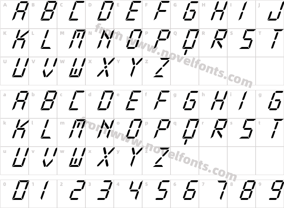 New X Digital tfb ItalicCharacter Map