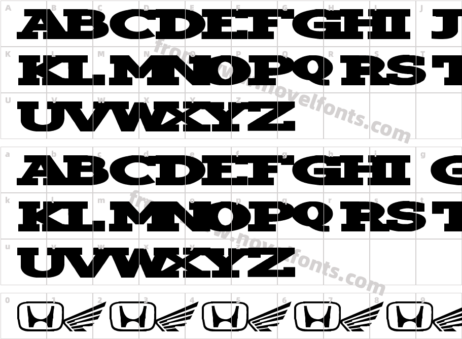 NewWGL4 FontCharacter Map