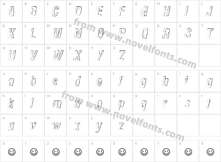 Newside FP Outline Alternate ItalicCharacter Map