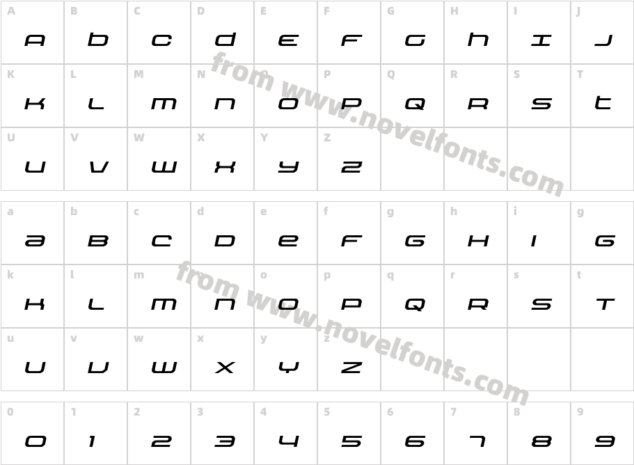 Nextwave Expanded ItalicCharacter Map