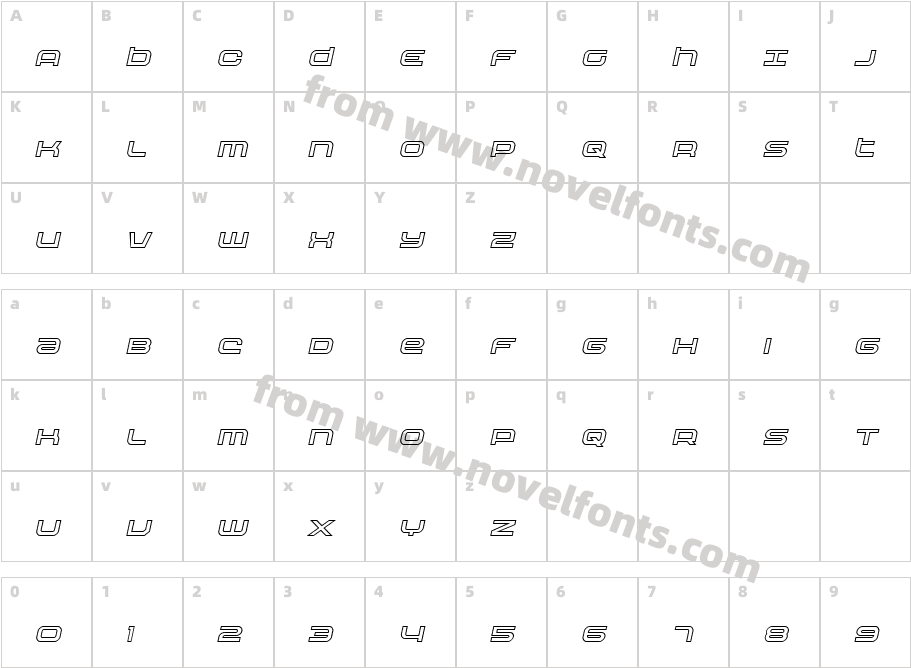 Nextwave Outline ItalicCharacter Map