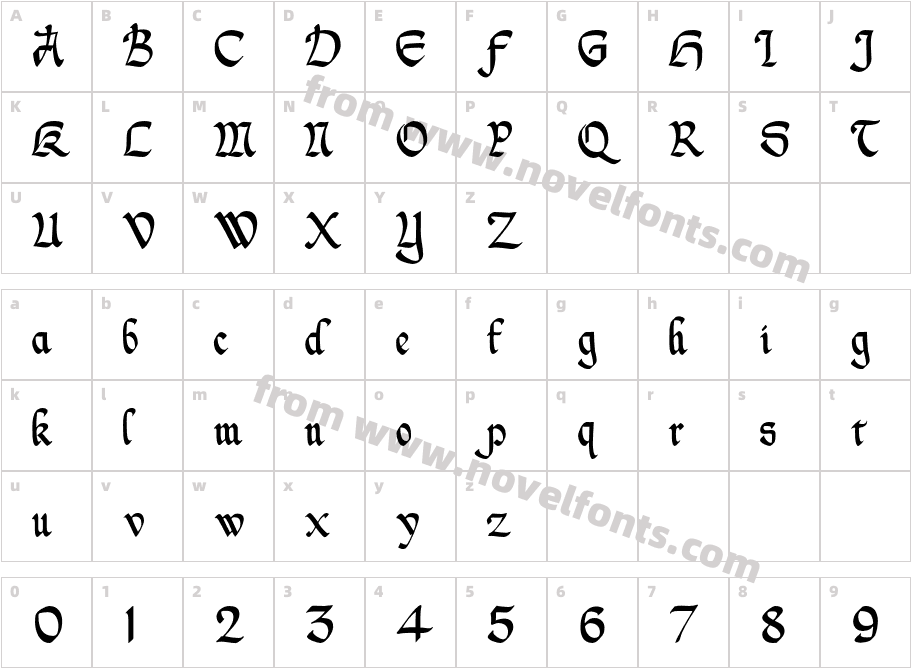 Nicholini Broadpen RegularCharacter Map