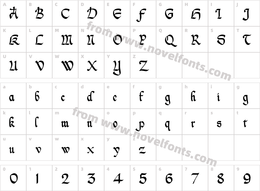 Nicholini Broadpen RegularCharacter Map