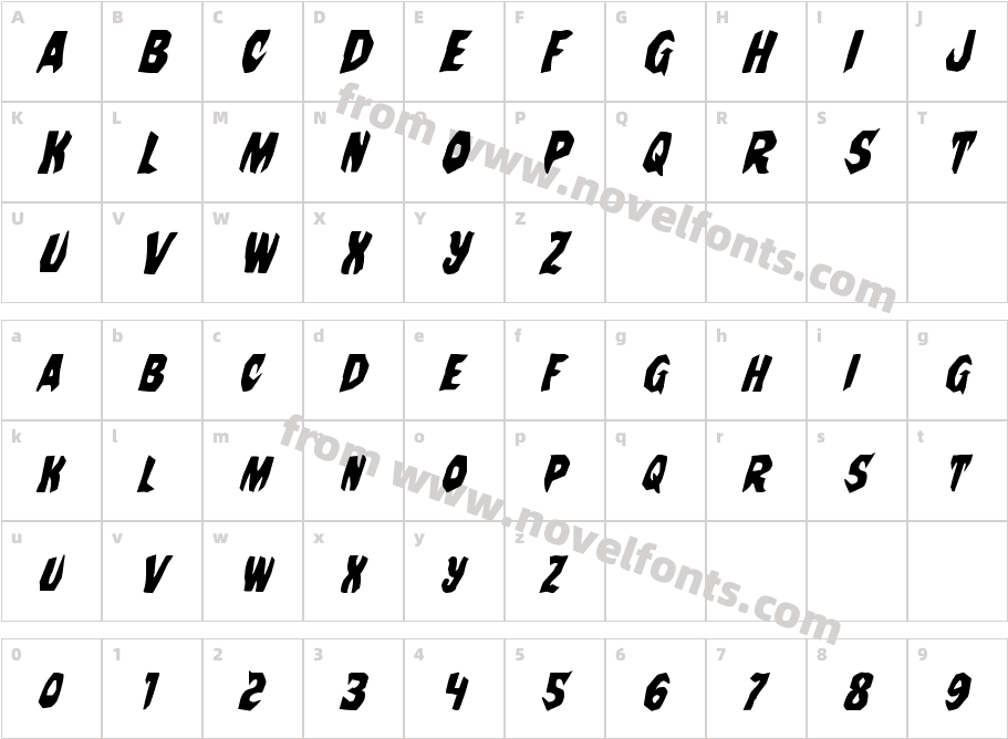 Nightchilde Condensed ItalicCharacter Map