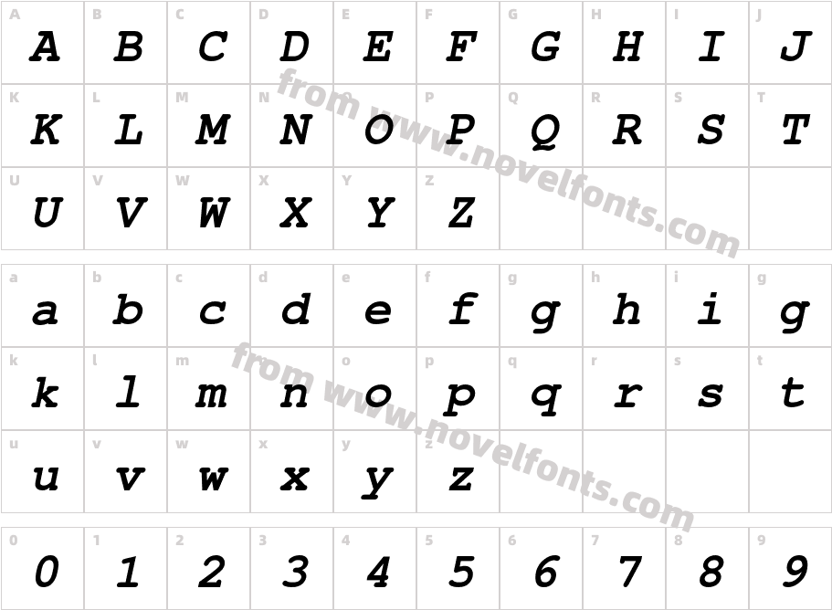 Nimbus Mono Bold ObliqueCharacter Map