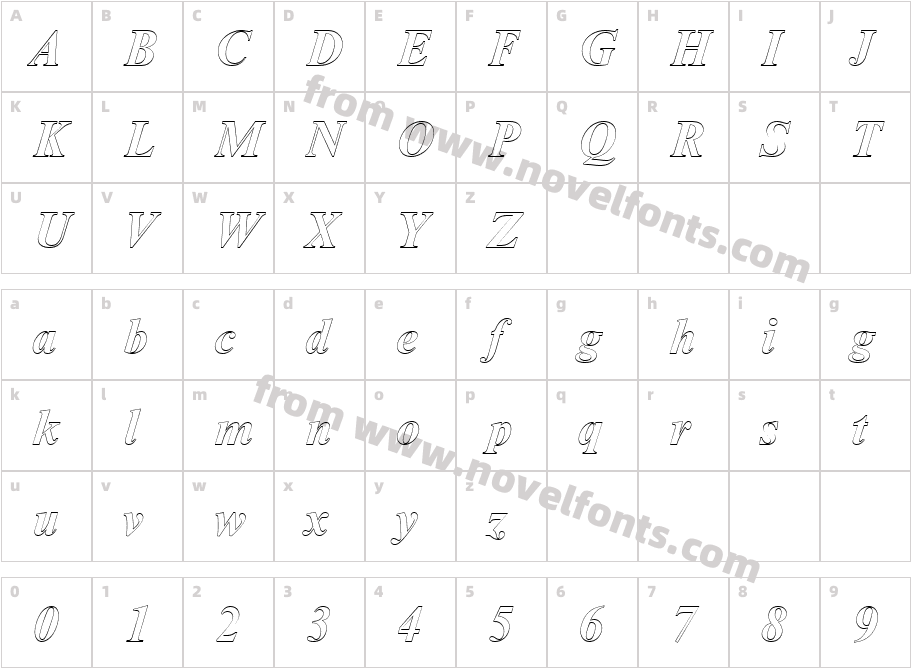 Nimbus RomD Bold Ital Ou1Character Map