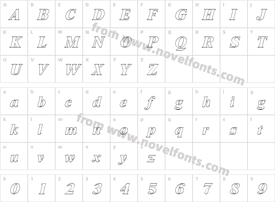 Nimbus RomD Extr Bold Ital Ou1Character Map