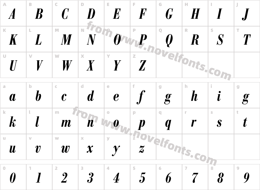 BodoniEF-DemiBoldCondItaCharacter Map