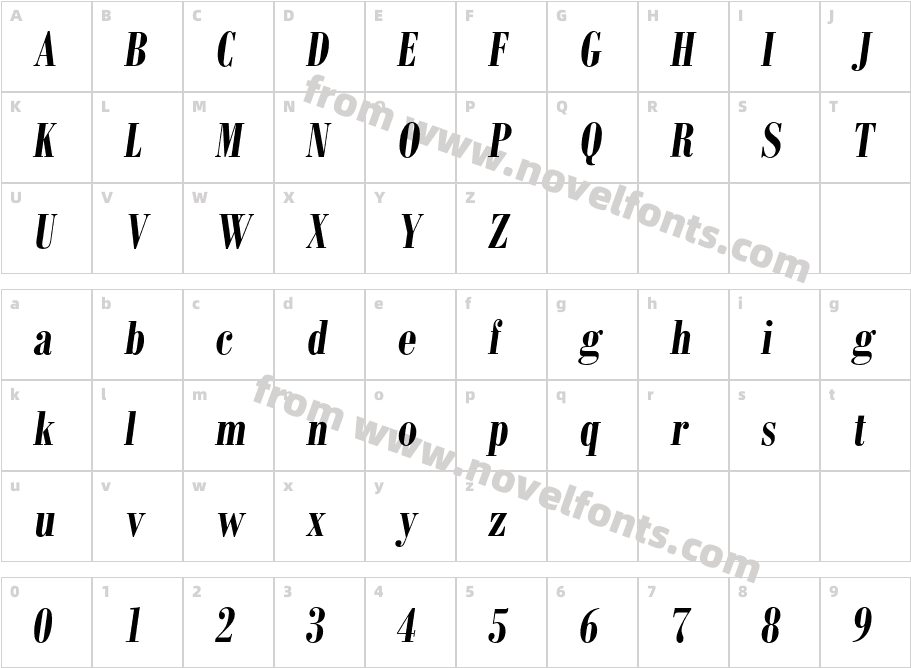 BodoniMTStd-BoldCondItCharacter Map