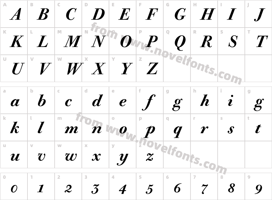 BodoniOldFaceExpBQ-MediumItalicOsFCharacter Map