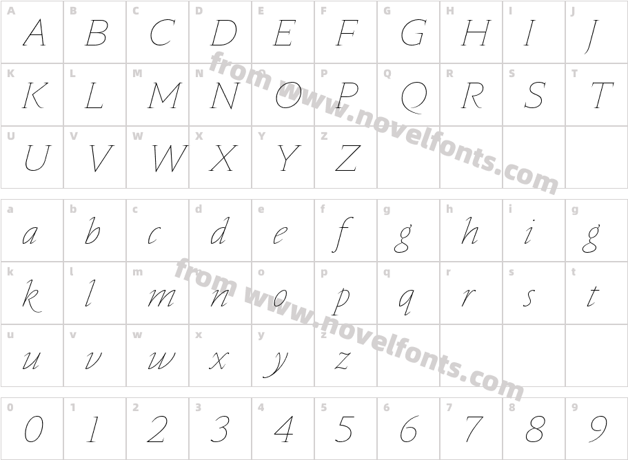 Nocturne Serif Extra Thin ItalicCharacter Map