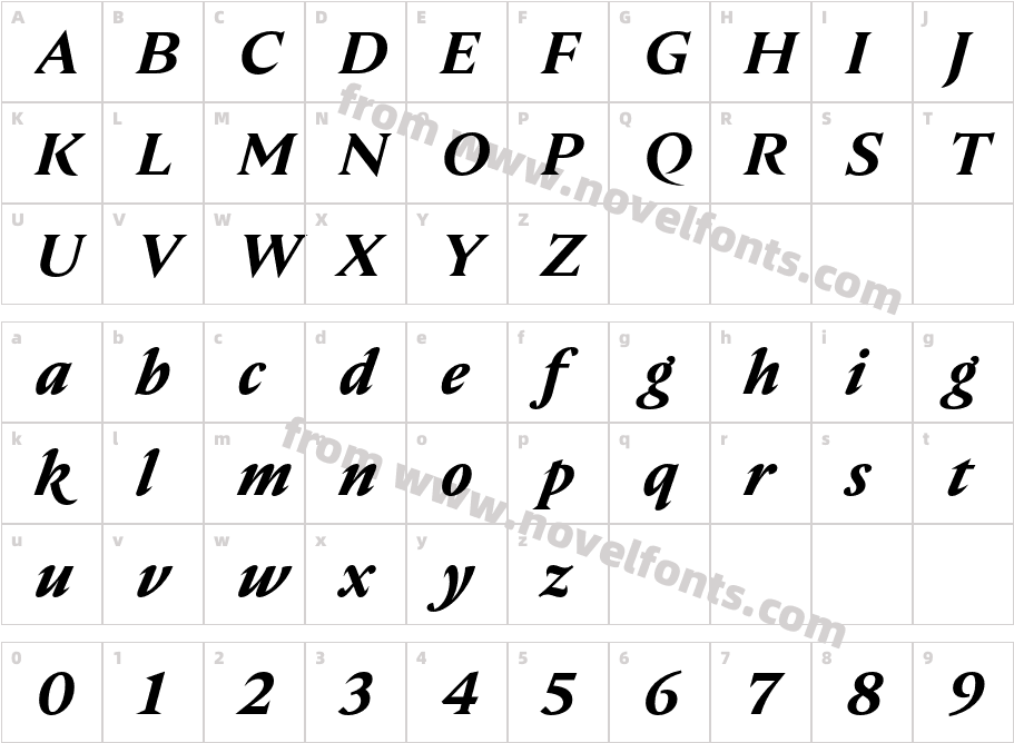 Nocturne Serif Semibold ItalicCharacter Map