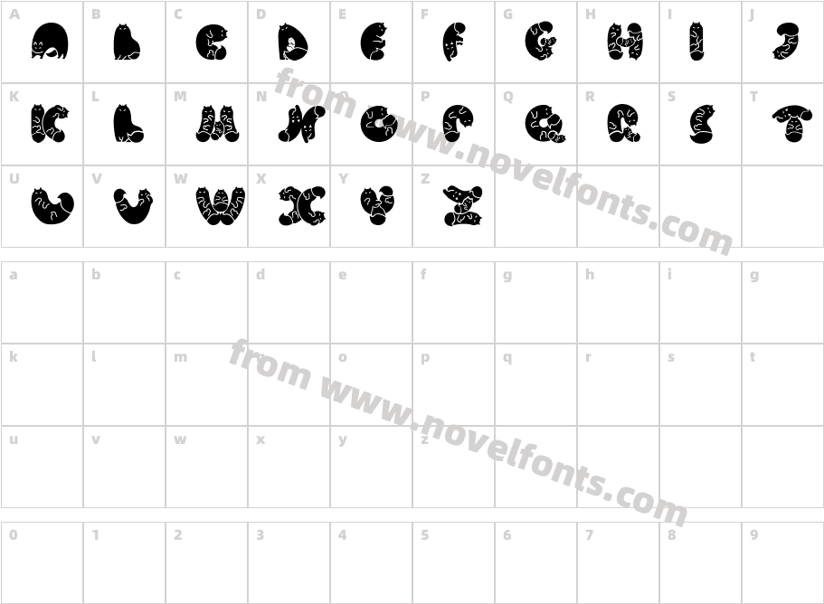 Nohofont Cats BlackCharacter Map