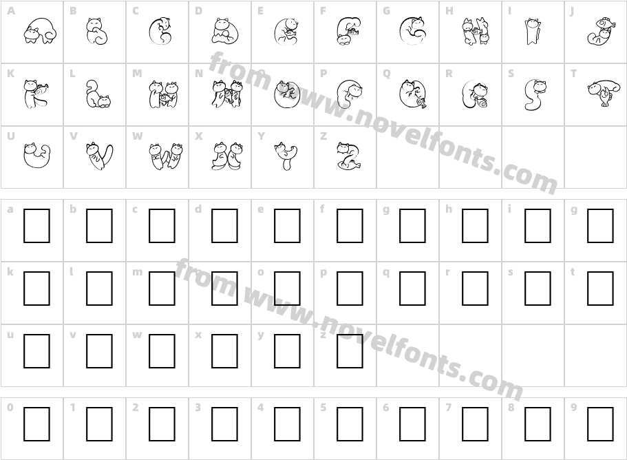 Nohofont Cats WhiteCharacter Map