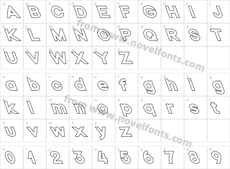 Nordica Classic Black Extended Opposite Oblique OutlineCharacter Map