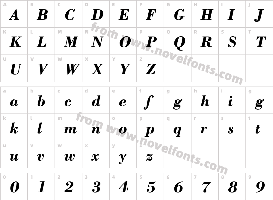 Bodony Bold ItalicCharacter Map