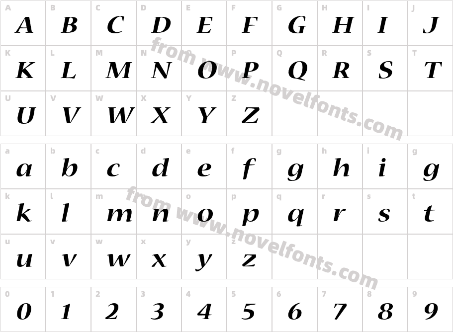 Nueva Std Bold Extended ItalicCharacter Map