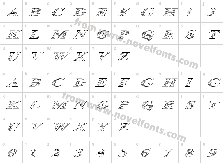 Occoluchi Italic OutlineCharacter Map