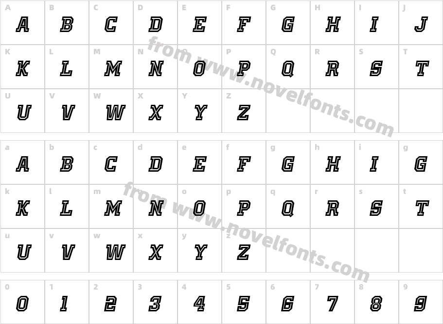 Old School United Inline Alt ItalicCharacter Map