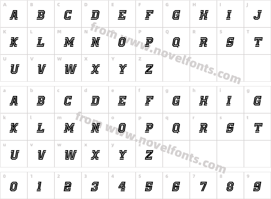 Old School United Inline ItalicCharacter Map