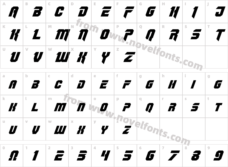 OmegaForce ItalicCharacter Map