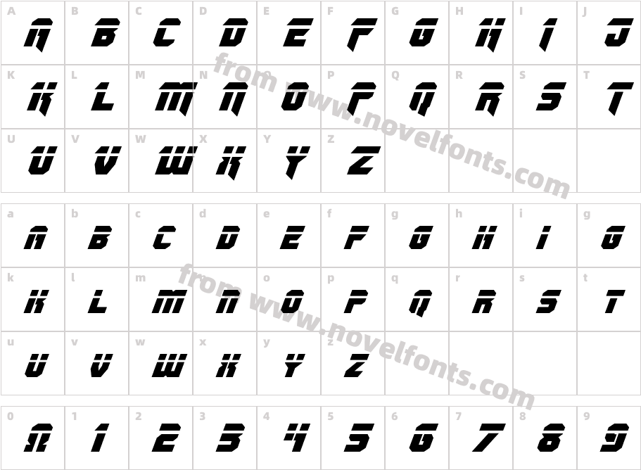 OmegaForce Laser ItalicCharacter Map