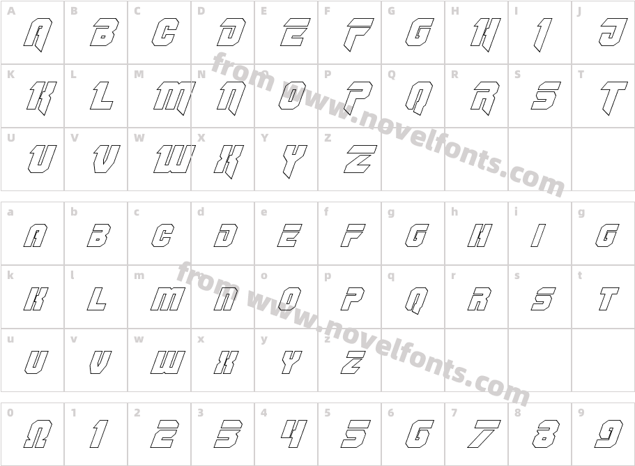 OmegaForce Outline ItalicCharacter Map