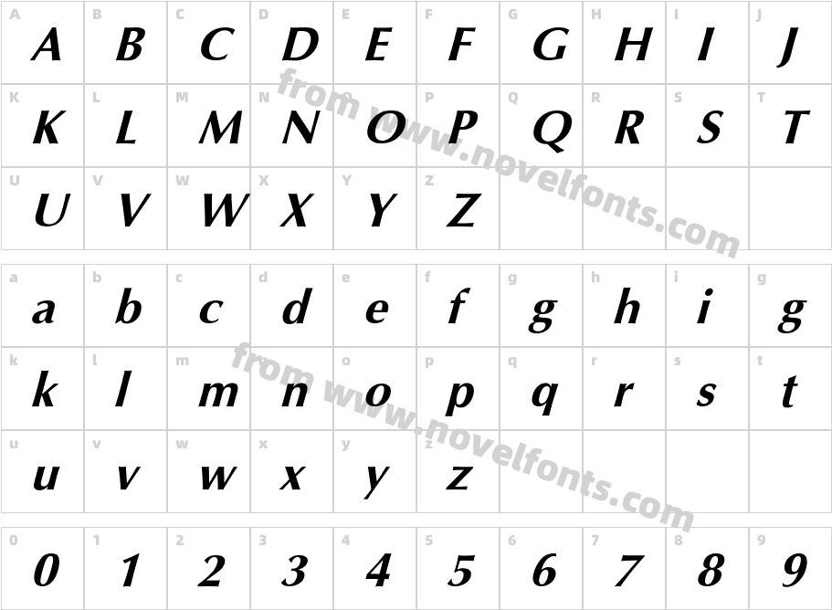 Optimum Bold ItalicCharacter Map