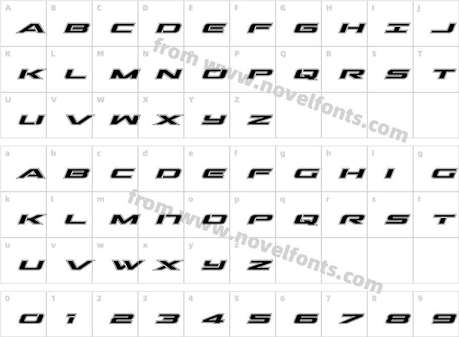 Outrider Academy Italic ItalicCharacter Map