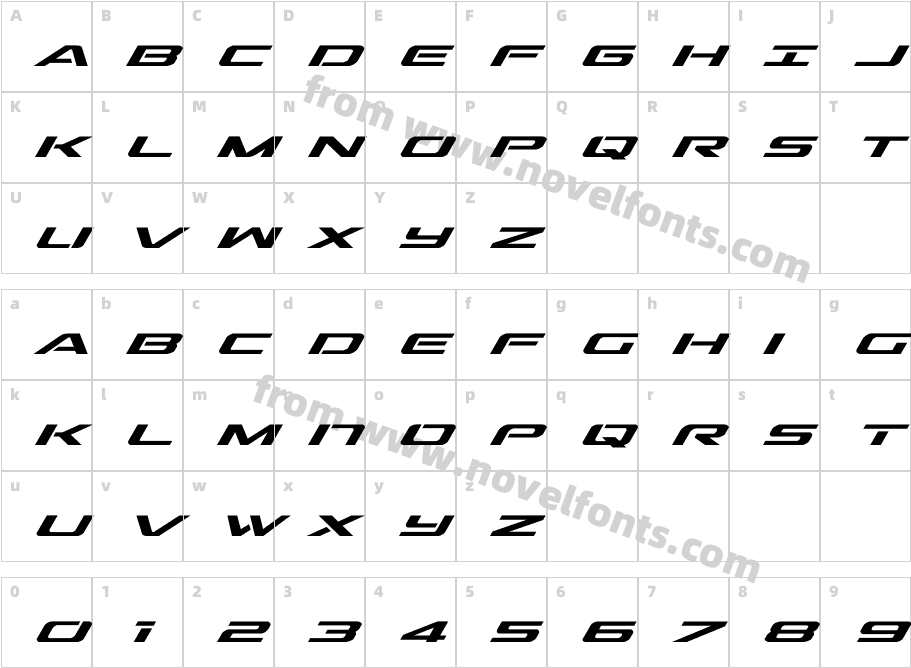 Outrider Super Italic ItalicCharacter Map